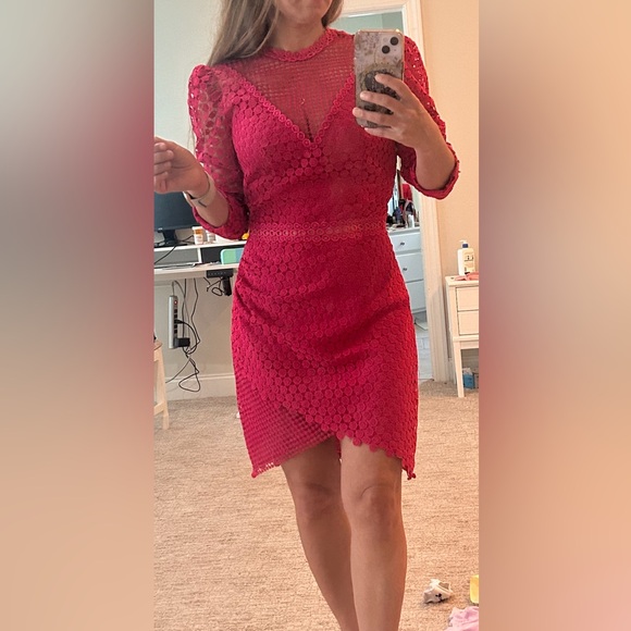 Saylor Kerrianne Eyelet Mini Dress in Magenta Size XS - Picture 14 of 14